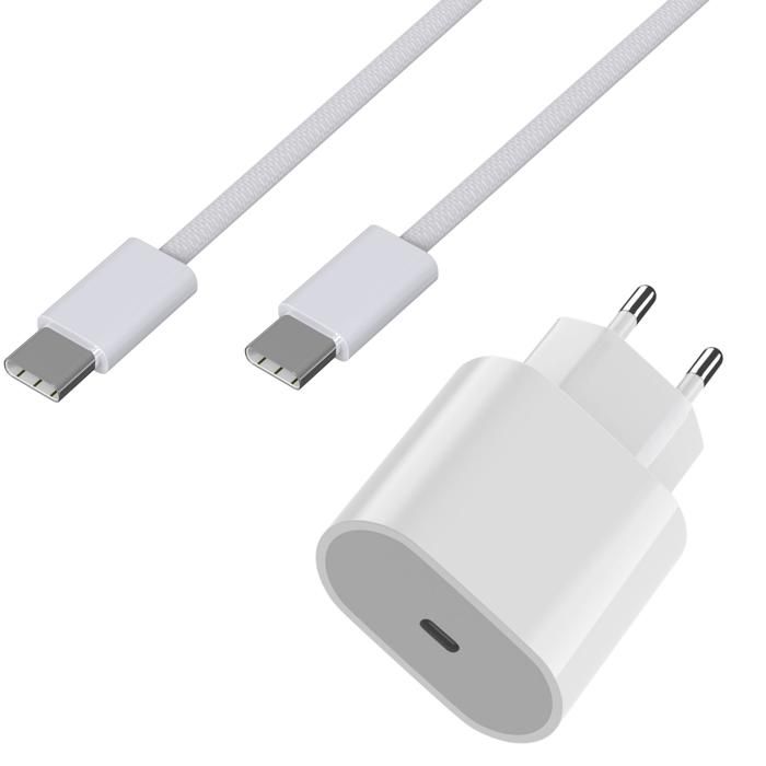 Snabb Laddare 20W + USB-C Kabel 2m för iPad Air 11" 2024 / iPad Air 13" 2024 / iPad Pro 11" 2024 / iPad Pro 13" 2024 Phonillico