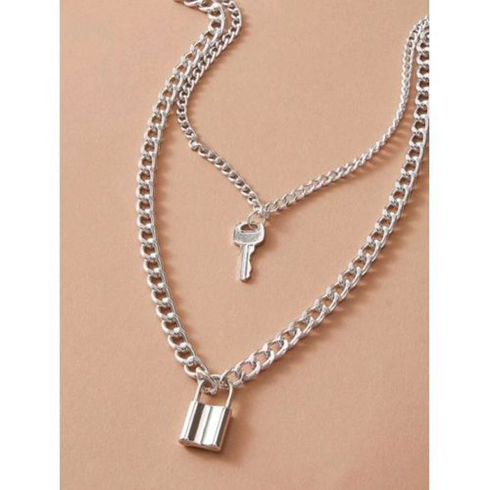 1 PIECE collier avec detail de clé et serrure 2 chaines-homme et femme