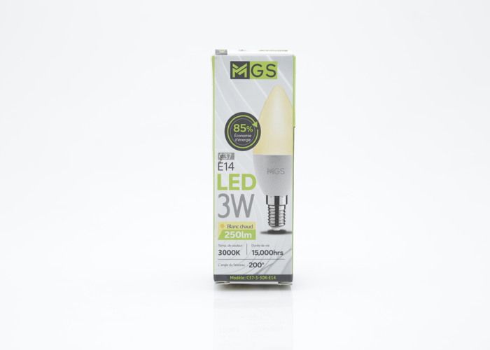 AMPOULE LUSTRE LED C37 3W E14 JAUNE MGS