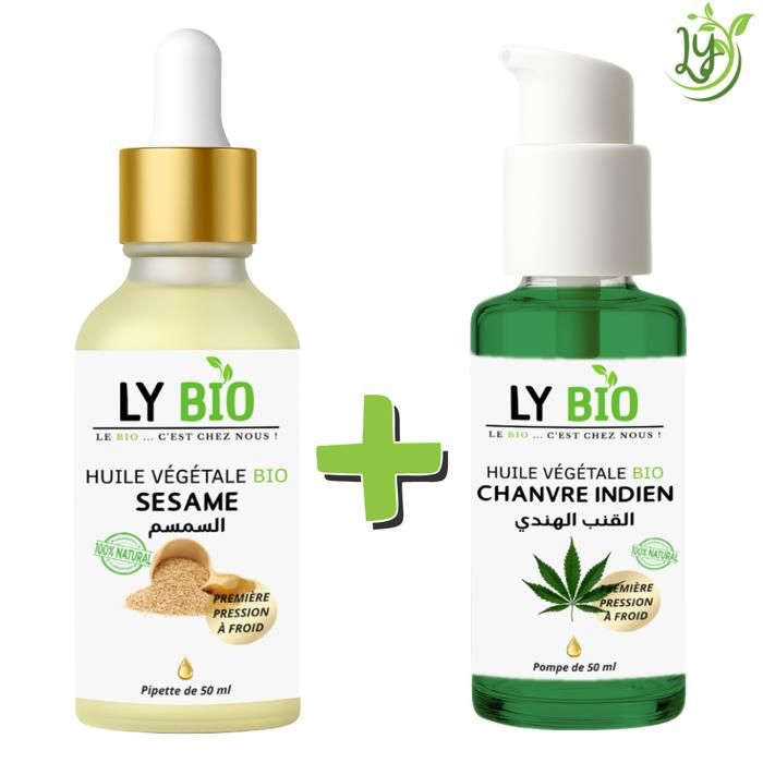 Pack Huile - LYBIO - Sésame et Chanvre - 50ml - Pipette et Pompe - Hydratant