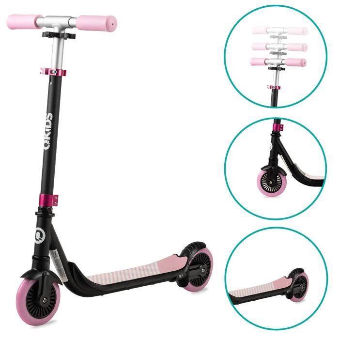 QKIDS BRO Trottinette Enfant 360°- Jusqu'à 50 kg – Roues 130mm – ABEC-7 – Réglable – Rose