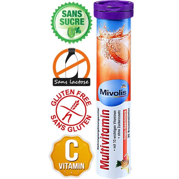 Multivitamines Sans gluten sans lactose Biotine Acide folique Vitamine B2 B1 B 12 B6 Vitamine C Vitamine E