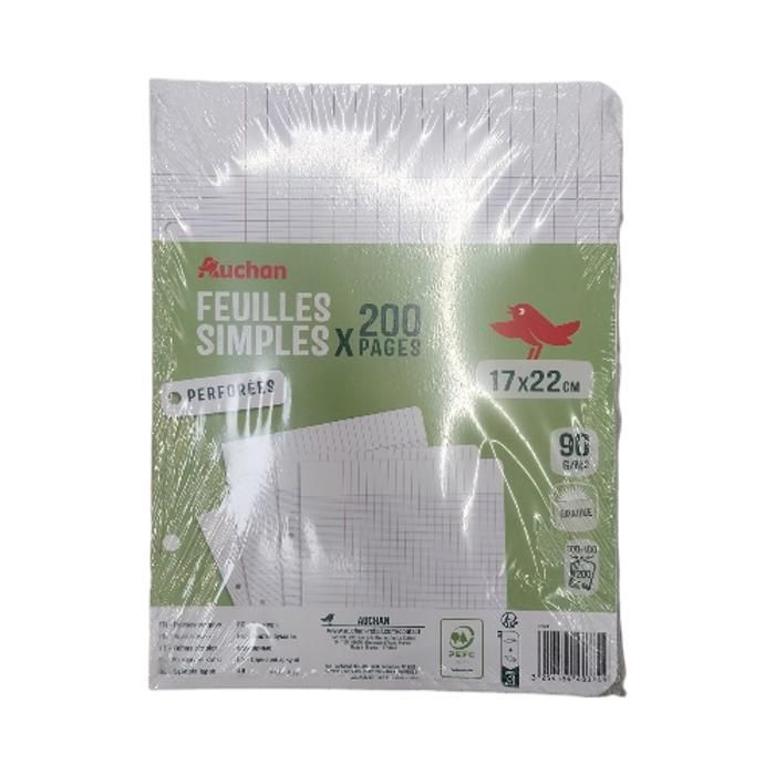 feuille simple 17x22cm 200p - 90g auchan