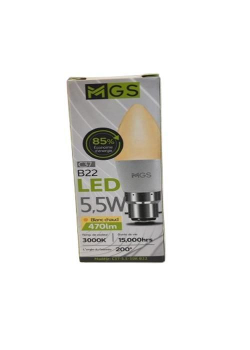 Ampoule Lustre LED - MGS - C37 - 5,5W - B22 - Jaune - Économie d'énergie