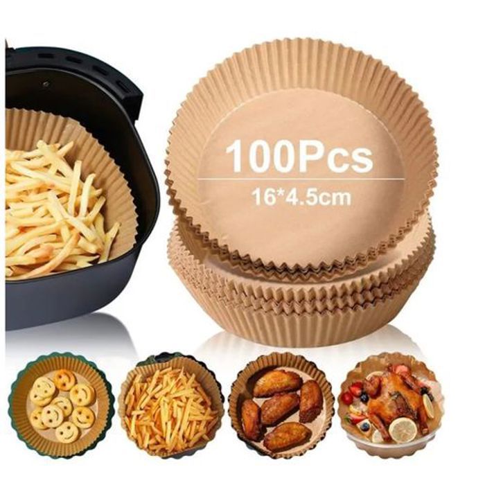 100 Pieces Papier Cuisson Pour Air Fryer Prédécoupé en Forme Rond 16x4.5cm