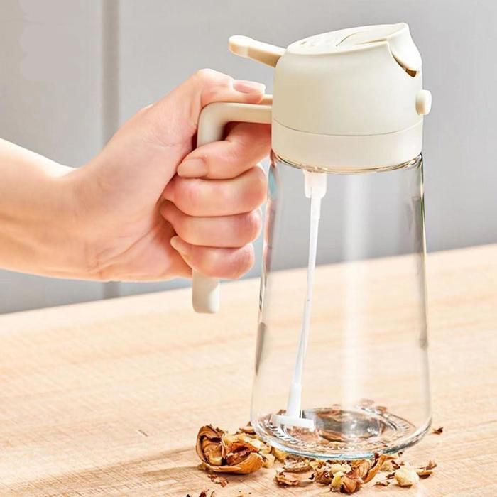 Bouteille d'huile - Blanc - 500ml - Verre et Plastique - 18 x 8 cm - Compatible lave-vaisselle