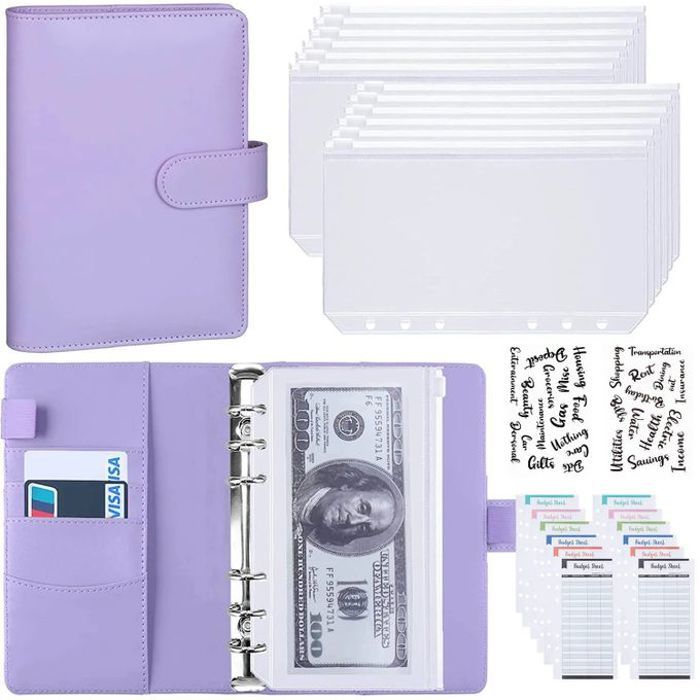 Organisateur de Budget - Non spécifié - A6 - Violet - Avec Clip - 8 Pochettes Transparentes