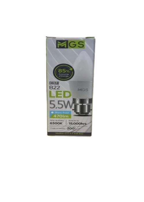 Ampoule Lustre LED - MGS - C37 - 5,5W - B22 - Blanc