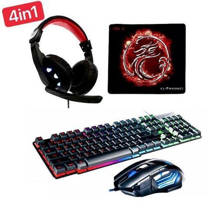 Imice Pack Gaming 4 en 1 Casque + Souris + Clavier Plus Tapis Souris GK-470