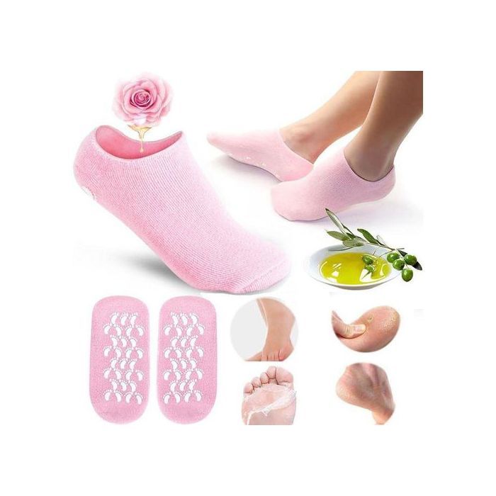 1 paire de Chaussettes nourrissantes et hydratantes pour pieds abîmés avec gel infusé de vitamines, Rose