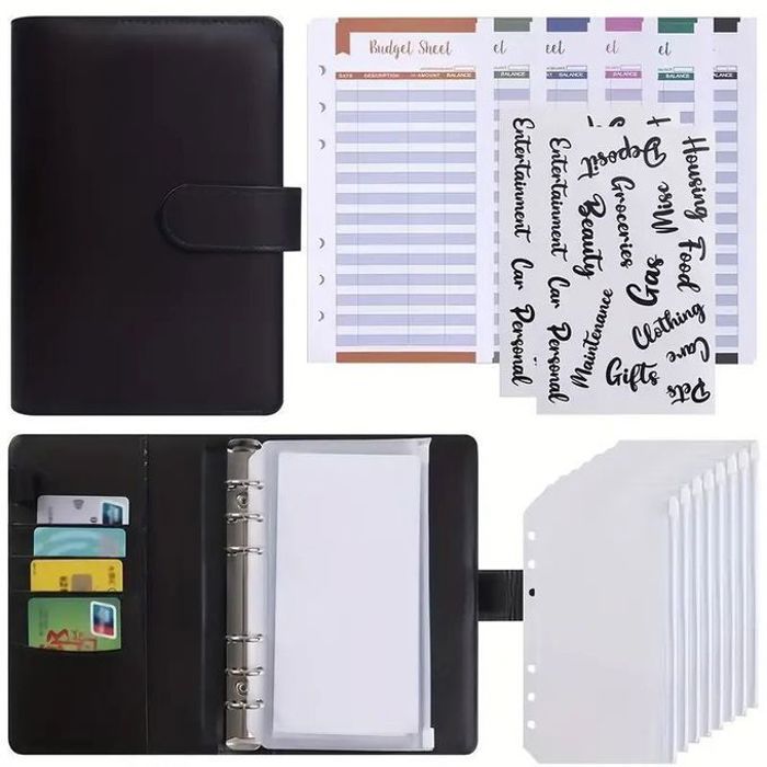 Organisateur de Budget - Non spécifié - A6 - Noir - Avec Clip - 8 Pochettes Transparentes
