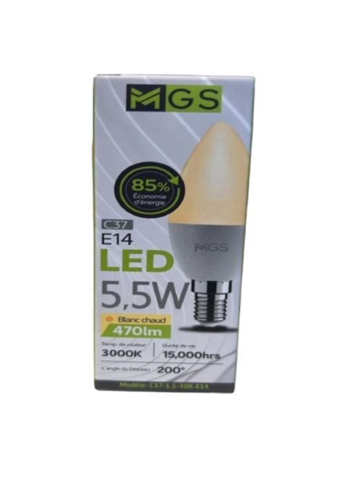 Ampoule Lustre LED - MGS - C37 - 5,5W - E14 - Jaune - Intérieur