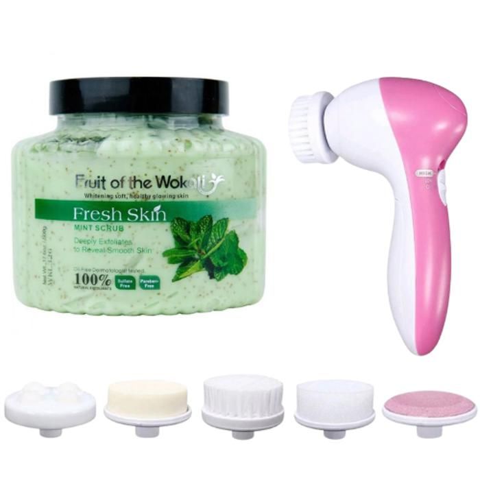 pack Gommages nettoyants pour le visage et le corps à l'extrait de menthe 500G + Bross 5 in 1