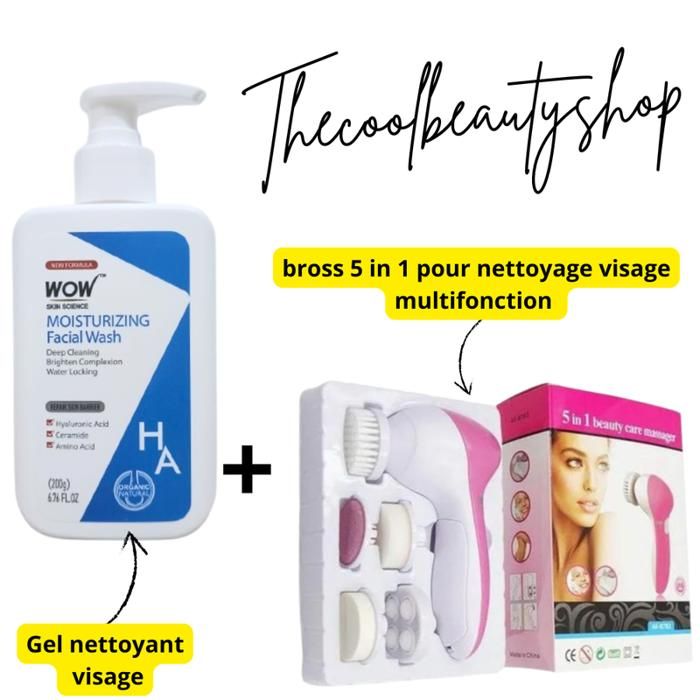 gel nettoyant visage hydratant + Brosses 5 en 1 Différentes pour Nettoyage et Massage visage multicolors