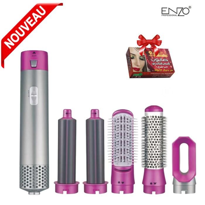 Sèche-cheveux Brosse professionnel Coiffante 5 en 1 –  à air chaud rotatif Sèche, Lisse, Boucle et Masse EN-6206