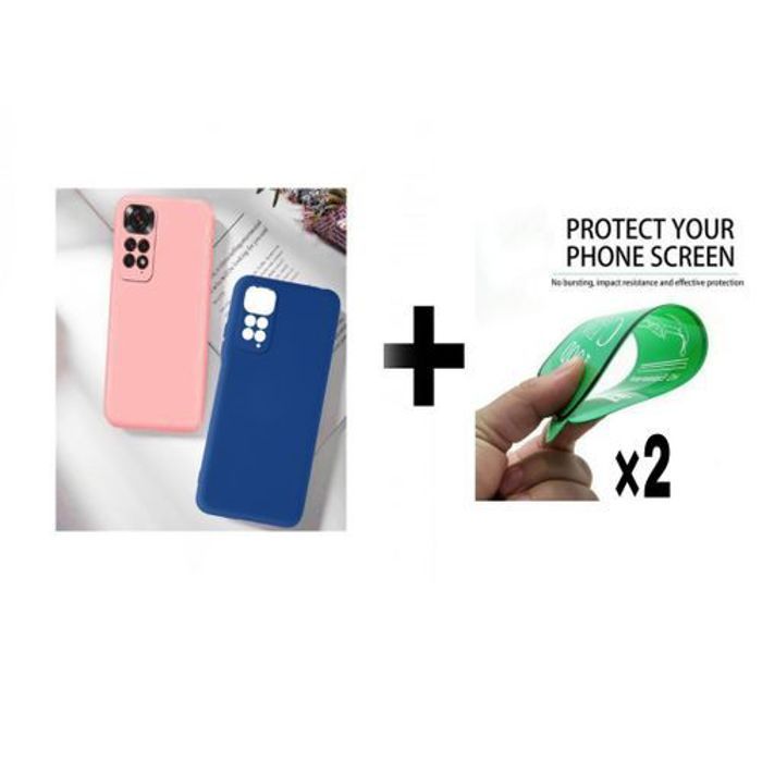 Coque et protection d'écran - GÉNÉRIQUE - Xiaomi Poco M4 Pro - Silicone - Bleu et Rose - Résistant aux chocs