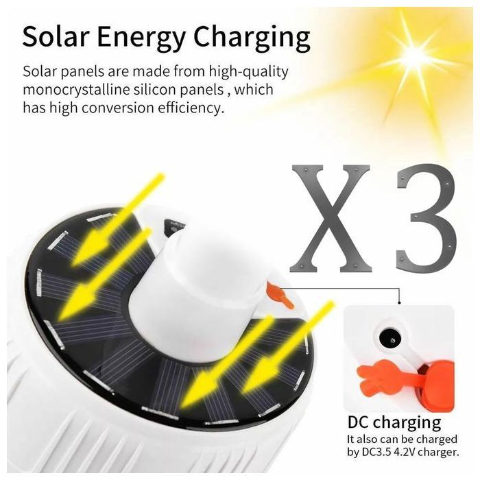 3 x Ampoule LED Solaire Rechargeable Économie d'énergie Étanche Couleur blanc