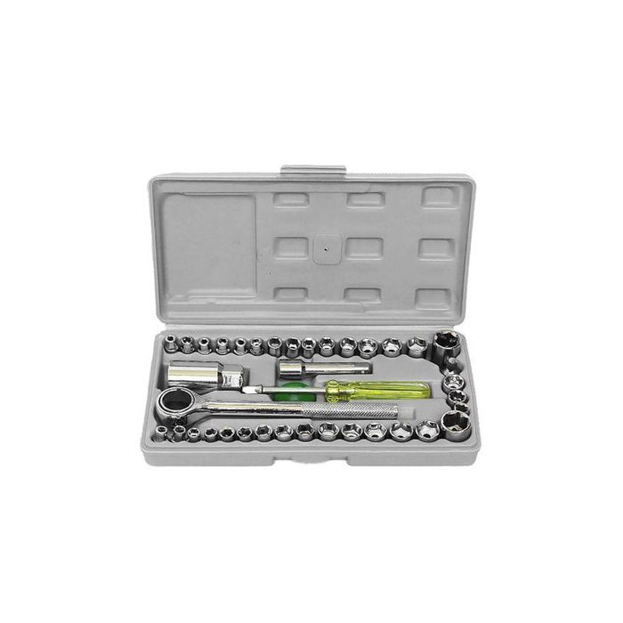 40 Pièces - Coffret Clés à Douilles Jeu de Clés 1/4 et 3/8 avec Cliquet Réversible avec Boîte