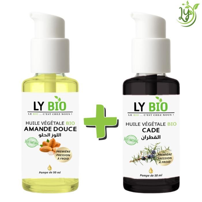 LYBIO PACK HUILE AMANDE DOUCE 50ml - POMPE + HUILE CADE 50ML - POMPE