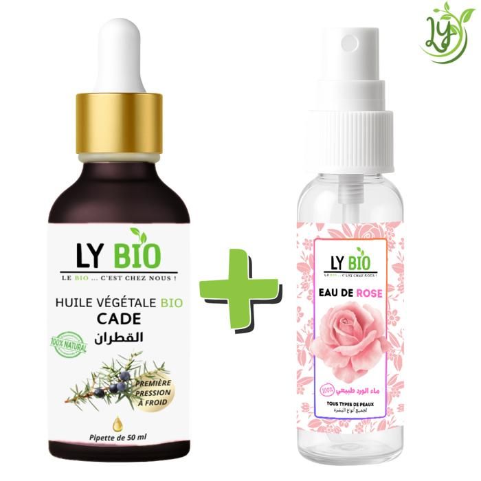 Pack de soins - LYBIO - Huile Cade 50ml - Eau de Rose 100ml - Tous types de cheveux - Mixte