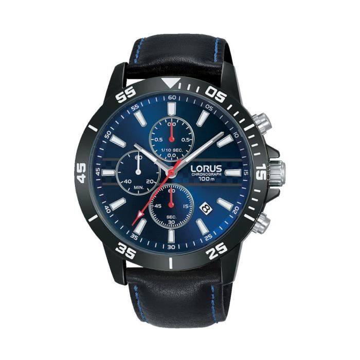 Montre - LORUS - RM311FX9 - Cuir Noir - Quartz - 44mm - Étanchéité 10 ATM