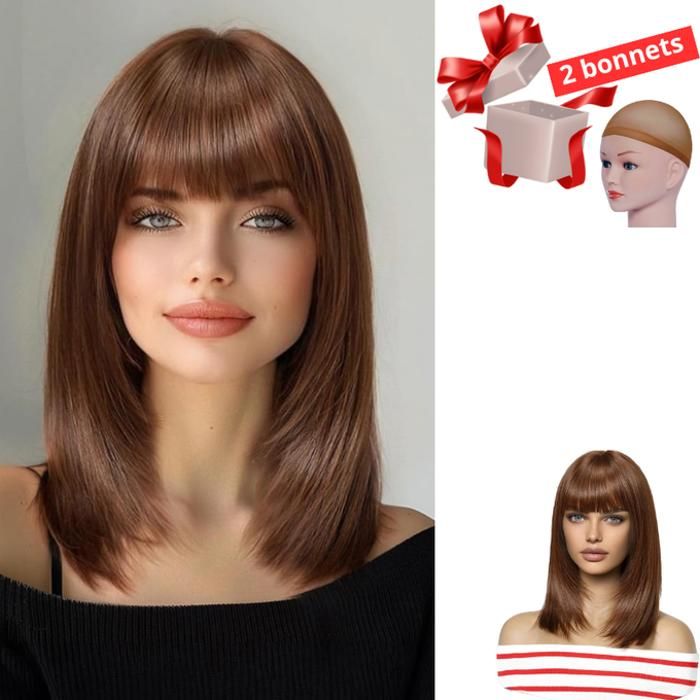 Perruque synthétique - DREAM - Marron clair - 2 Bonnets gratuits - Confortable - Ajustement parfait
