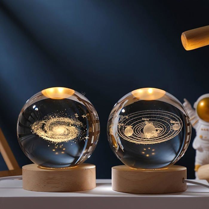 eilleuse 3D en forme de boule de cristal sculptée - Boule de cristal - Décoration du système - Planètes - Boule de verre galactique