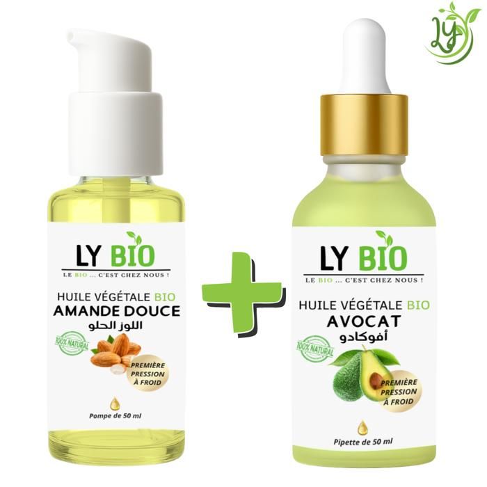 Pack Huile - LYBIO - Amande Douce 50ml - Avocat 50ml - Nourrissant - Mixte - Bio