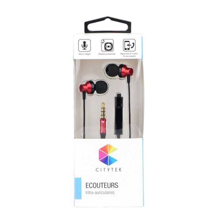 ECOUTEUR ROUGE METAL+MICRO 1.2M MF017005 CITYTE