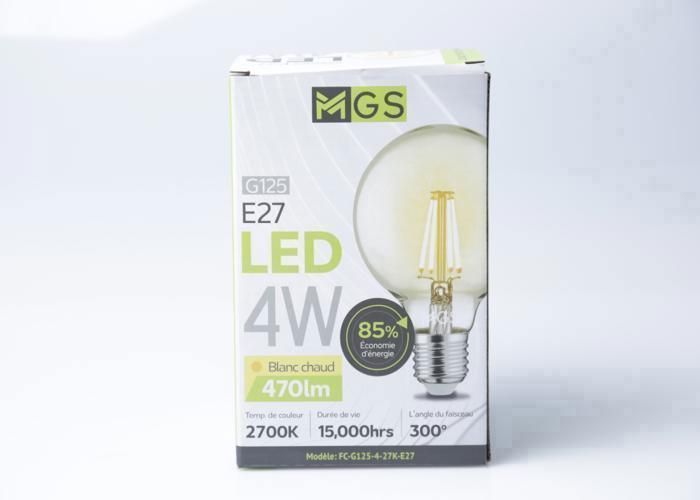 Ampoule LED - MGS - G125 - 4W - E27 - Blanc Chaud