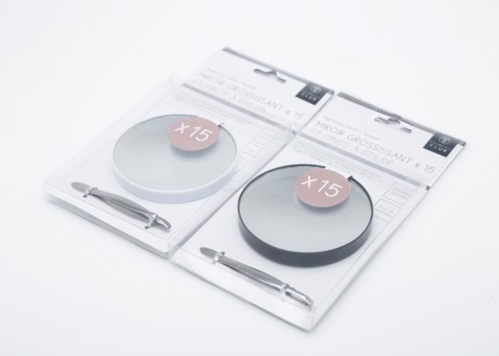 MIROIR GROSSISSANT X15 + PINCE A EPILER 8.5X1.4X8