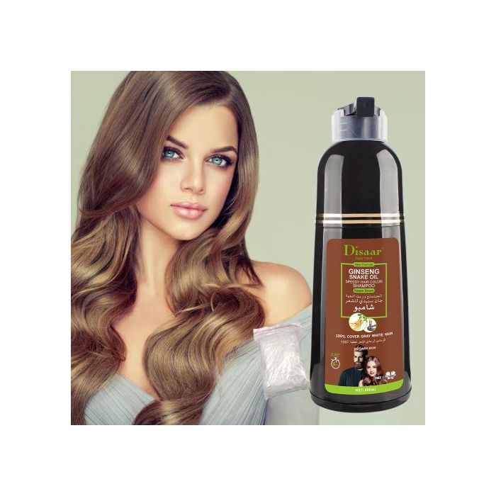 Disaar Shampoing colorant pour cheveux, Ginseng et huile de serpent, brun, 400ml