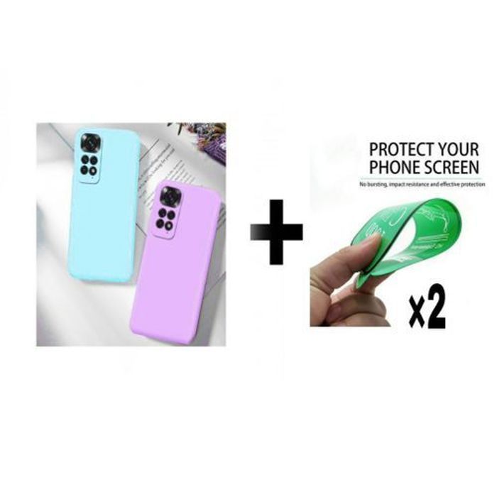 Coque et protection d'écran - GÉNÉRIQUE - Xiaomi Note 11 Pro 4G - Mauve et Bleu Ciel - Silicone - Élégant
