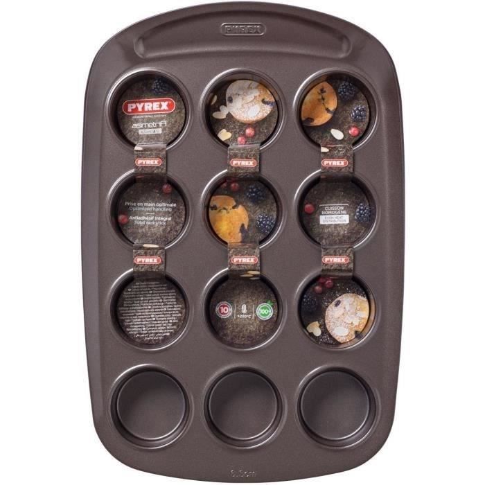 Moule à muffin - PYREX - 1452002 - En acier carbonne - Antiadhésif - 12 trous