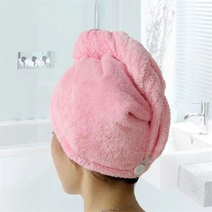 Serviette sèche cheveux - Femme - Séchage rapide - Confortable - Bonnet ajustable