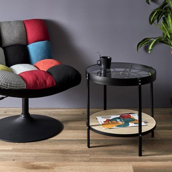Table d'appoint - Horloge - Diamètre 38 cm - Hauteur 39 cm - Noir - Design contemporain