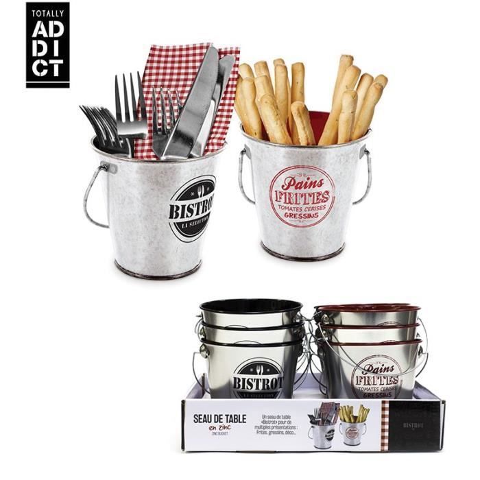 Seau en métal - BISTROT - 10 cm - Vintage - Décoratif - Pour couverts et biscuits apéritifs
