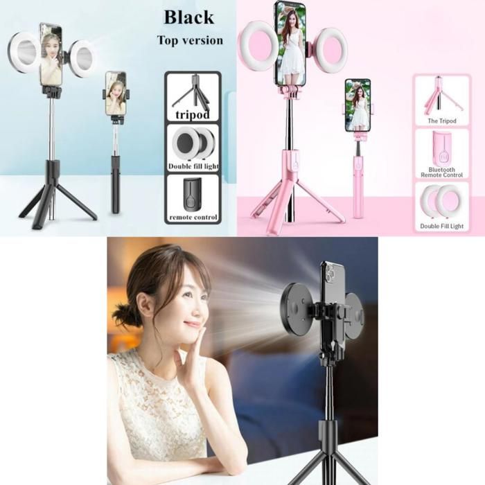 Perche à selfie bluetooth extensible avec 2 lumières d'appoint, télécommande(Couleur aléatoire)