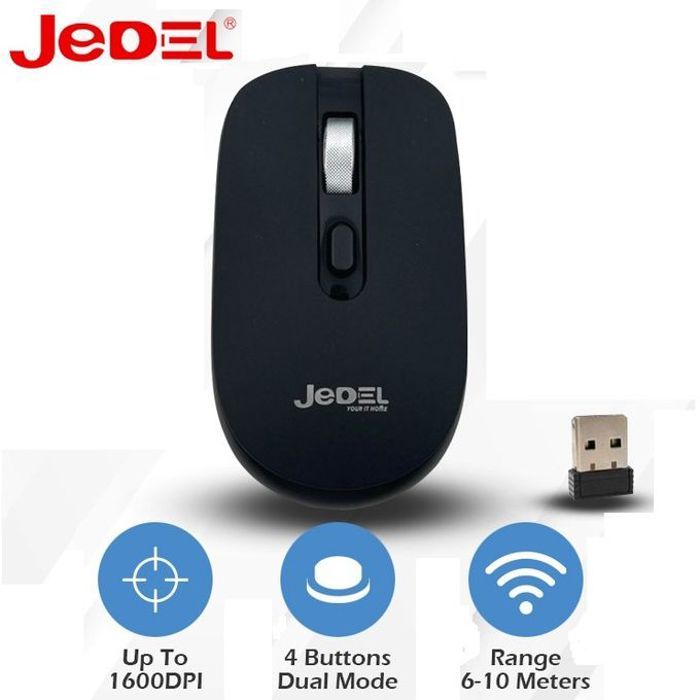 Jedel Souris sans fil 2,4 GHz, DPI 800 1000 1600 Variable, Usage Confortable WD100
