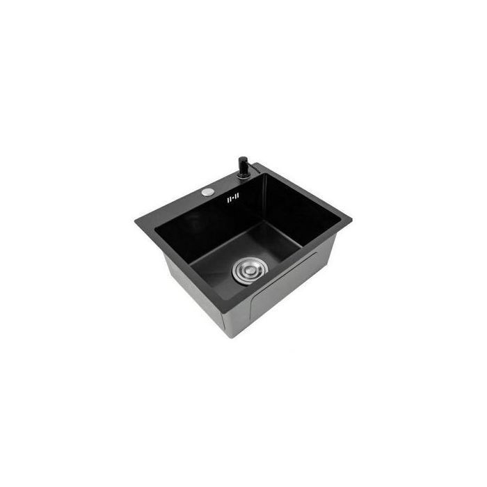 Évier de cuisine - Inox - Noir - Rectangulaire - 1 bac - À encastrer