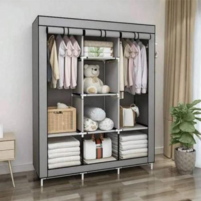 Armoire de Vêtements Portable demontable 3 Porte Gris