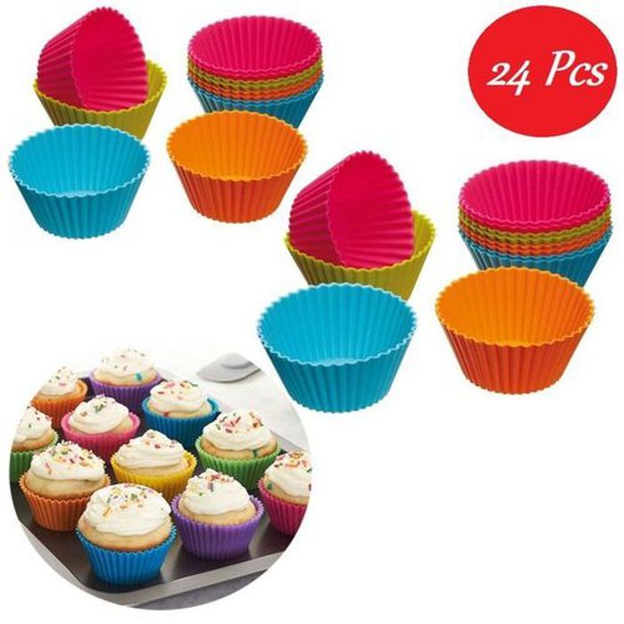 Lot de 24 Tasses à Cupcakes en Silicone, Moules de antiadhésif