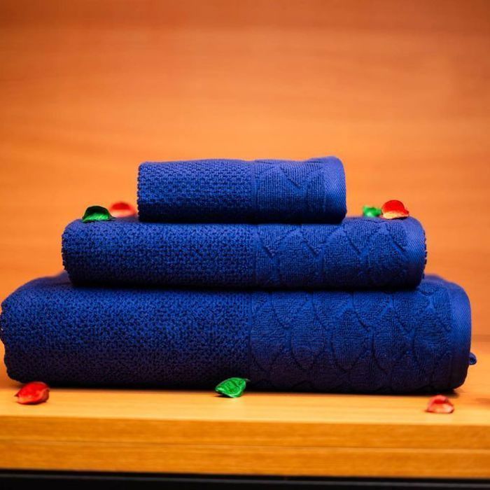 Serviettes de bain - Cassilia - G019 - 100% coton - Pack de 3 - Bleu marine - 50x50 cm