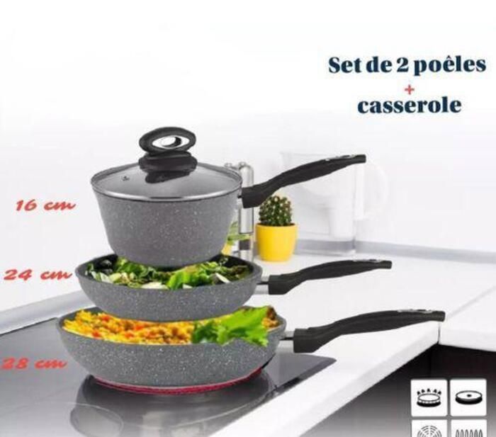 Batterie de cuisine - Non spécifié - 28cm, 24cm, 16cm - Antiadhésif - Aluminium forgé - Compatible induction