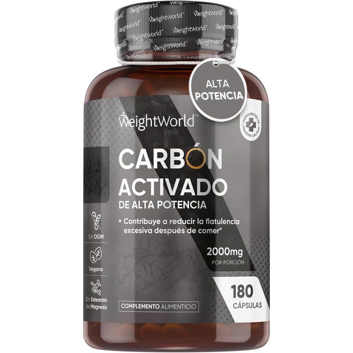 Charbon Actif Végétal de Coco 100% Naturel Extra Fort 2000 mg par Portion - 180 Gélules