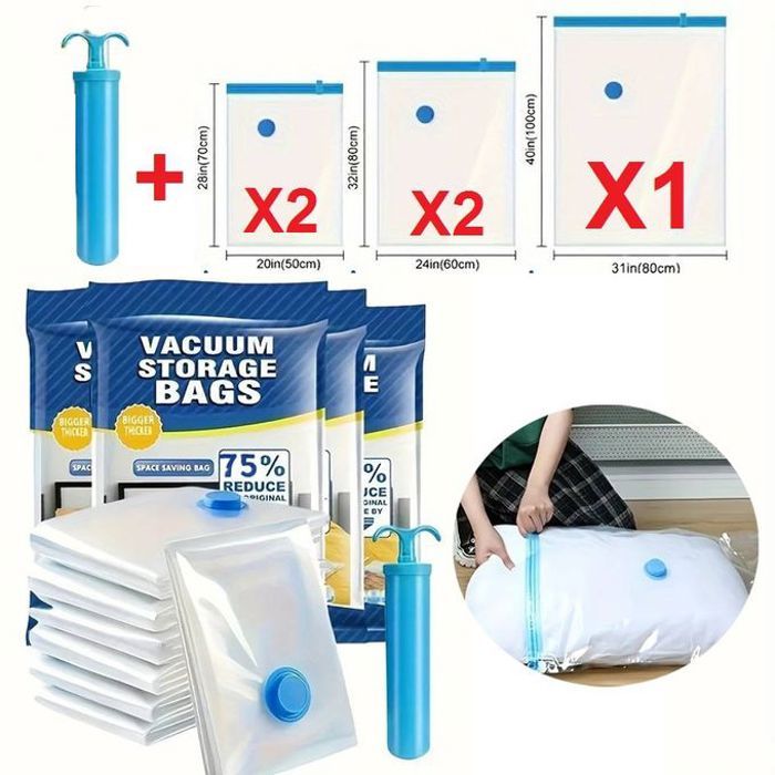 Lot de 5 Sacs de Rangement Sous Vide pour Vêtements avec Pompe Manuelle