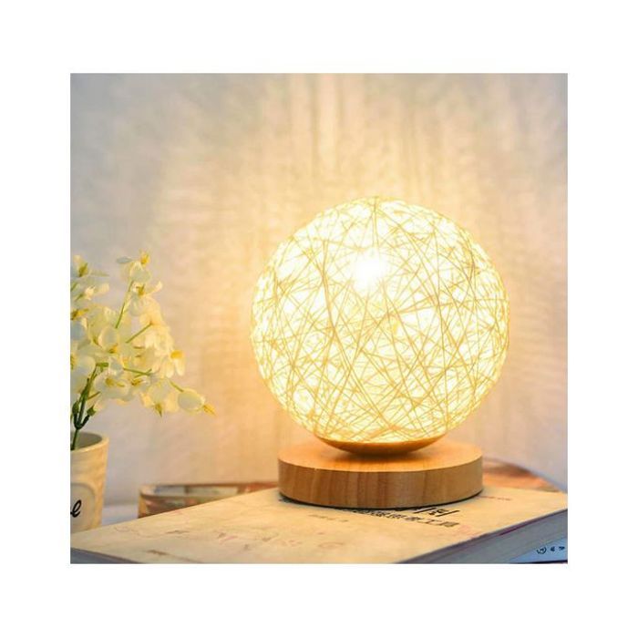 Lampe de table - LED - Moon - Intensité variable - Abat-jour en rotin - Design moderne