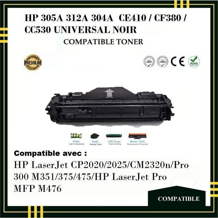 Toner Compatible - HP - 305A 312A 304A - Noir - Pack de 4 - Imprimantes Laser