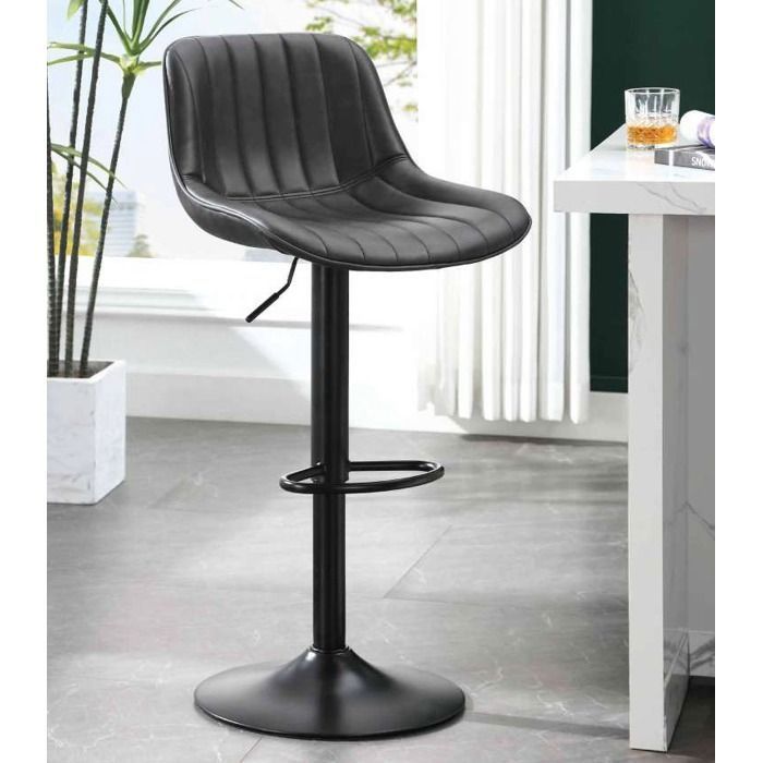 Tabouret de bar - KARINE - Réglable - Noir - Métal - Similicuir