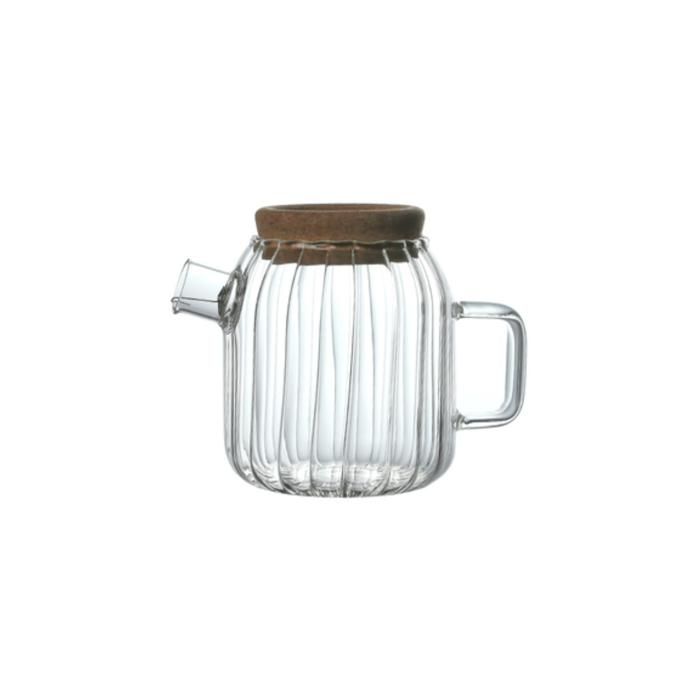 Théière en verre - PF - Couvercle en bambou - Élégante - Chic - Transparent